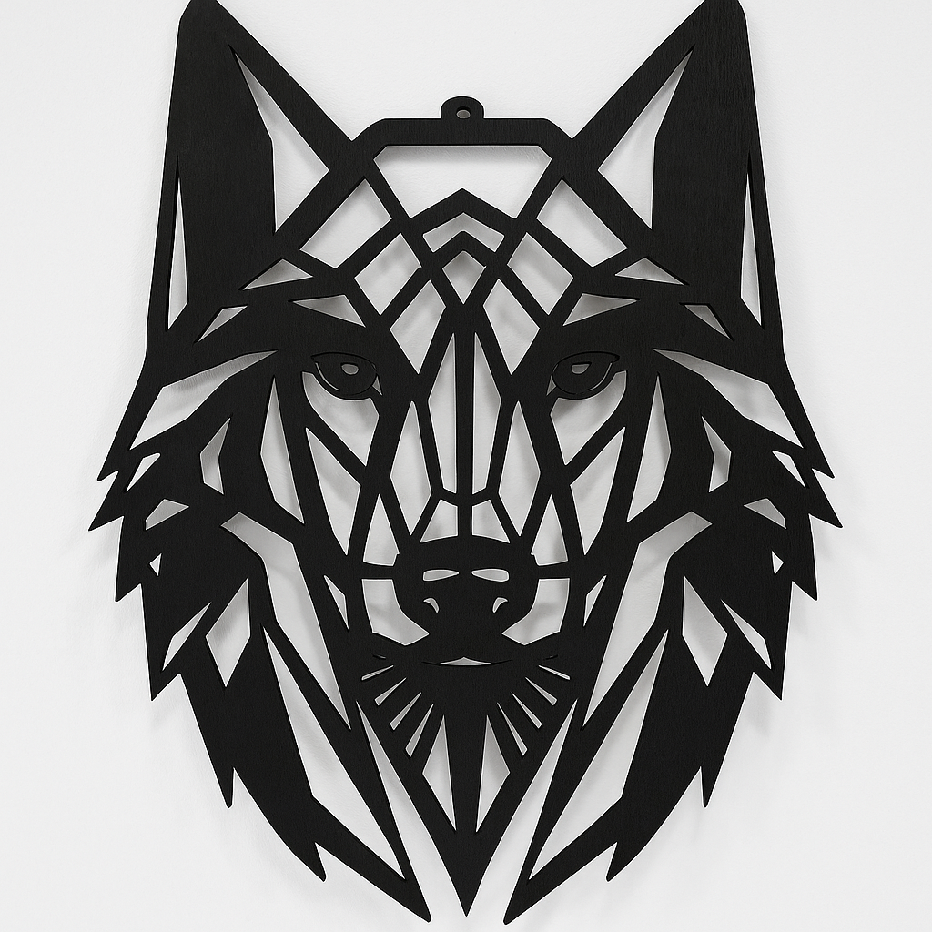 Tête de Loup en Bois Gravée