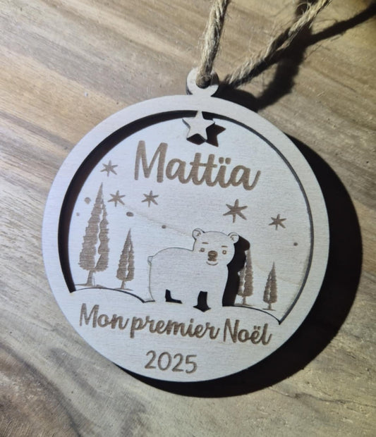 Boule de Noël en Bois Personnalisée – Décoration de Sapin Unique et Cadeau Original