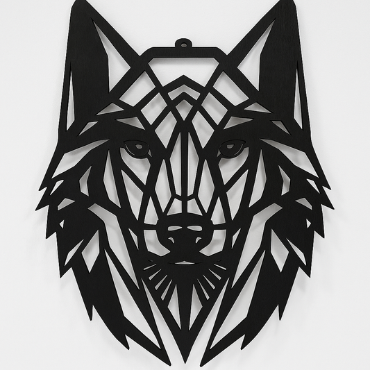 Tête de Loup en Bois Gravée
