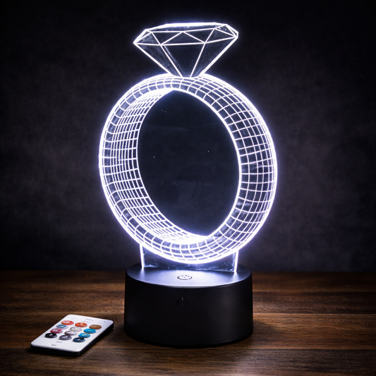Lampe 3D RGB Bague Diamant – Veilleuse LED Romantique Élégante