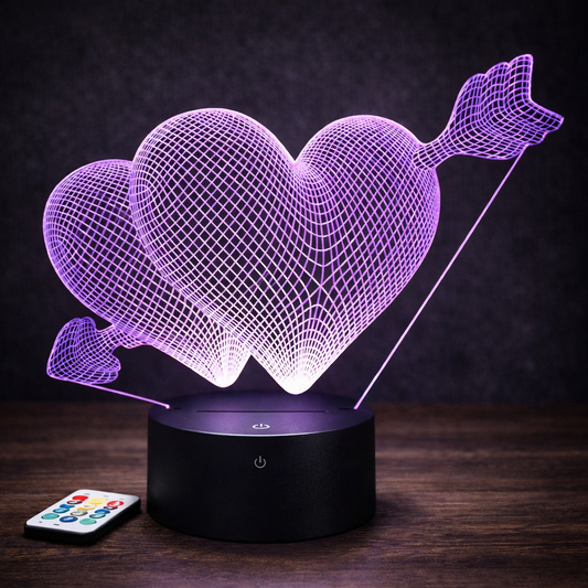 Lampe LED 3D Cœurs Lumineux – Illusion Optique avec Télécommande